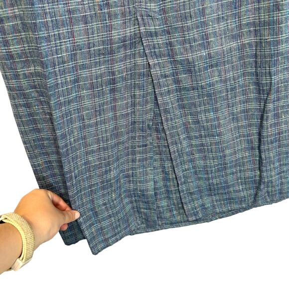 FLAX Linen Plaid Generous Maxi Skirt Women's Sz 3G/3X Blue Multi Natural Boho - Picture 5 of 6